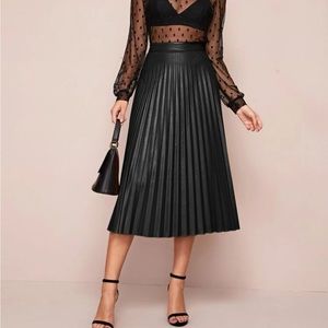 Faux Leather Pleated Skirt